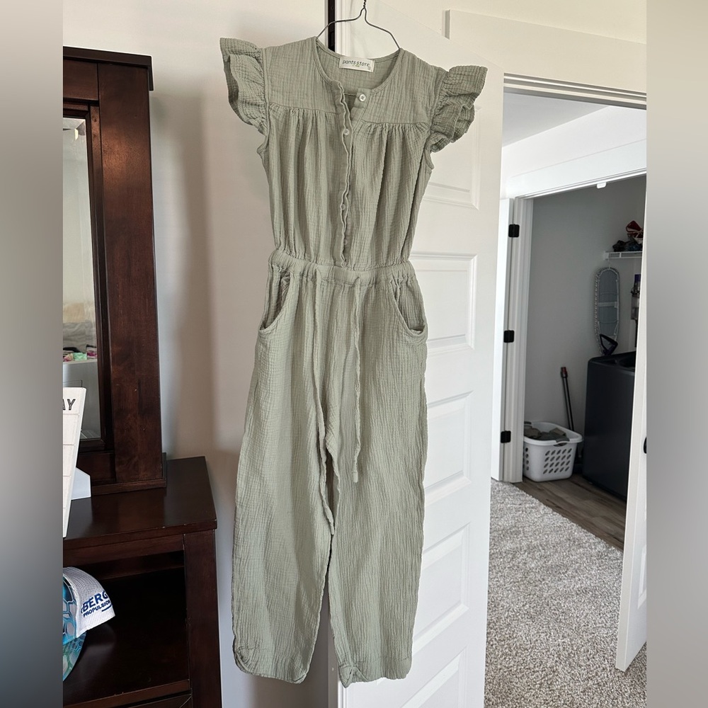 Green Jumpsuit with Ruffle Sleeves